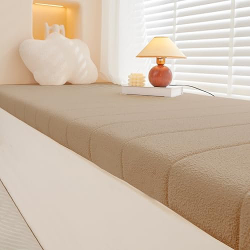 AmphaDeco Bankkissen Bankauflage Wasserfest, Teddy Plüsch rutschfeste Sitzkissen Sitzpolster Bank Mit Reißverschluss für Fensterbank Innen Schuhwechselhocker,Curry,110 * 35CM