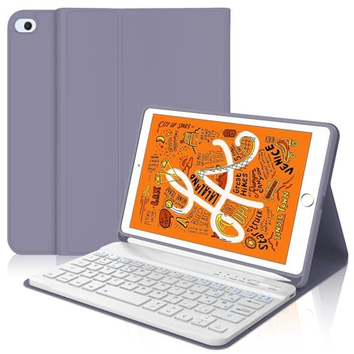 JADEMALL Coque Clavier pour iPad Mini 5/4/3/2/1 7.9, AZERTY Français Clavier Magnétique Détachable Bluetooth pour iPad Mini 5/4/3/2/1 7.9, Violet