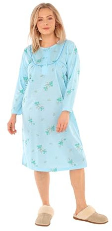 Schuerzenfabrik - Chemise de nuit à manches courtes pour femme, bleue, rose, violet, orange avec boutonnière, Chemise de nuit à manches longues, turquoise, XXL