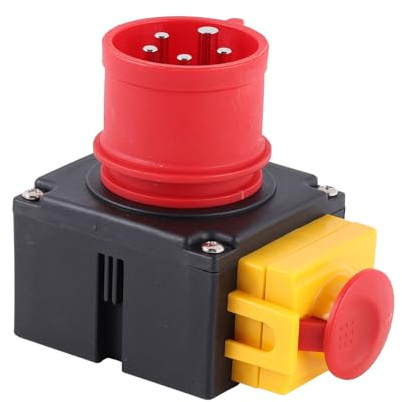 Schalter- Stecker Kombination DZ08-3 400V mit NotAus Klappe und Phasenwender -Baugleich KEDU KOA7, Geräteschalter Maschinenschalter, Kompatibel Industrie, Holz Spalter usw.