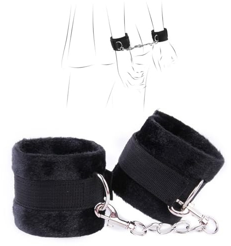 Bondage Handcuffs, Bedroom Handcuffs Adult, Soft Adjustable Sexy Handcuffs to Fit Most Sizes, Comfy Kinky BDSM Handcuff for Couples, Men & Women - Black