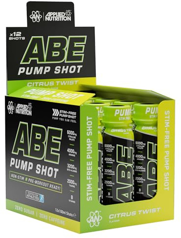 Applied Nutrition – ABE Pump Shot – Stim-Free Pre-Workout – Nitric Oxide Booster – Best Muscle Pump & Focus Enhancer – Sugar Free & Caffeine Free – (Display 12x100ml Shots) (Citrus Twist)