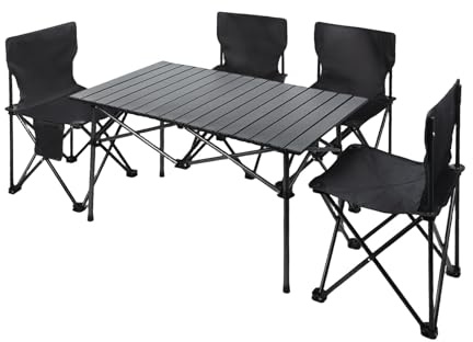 Robustes 4-teiliges Klapptisch- und Stühle-Set, tragbares Outdoor-Fell für Terrasse, Garten, Pool, wasserdichtes Oxford-Gewebe, 75 kg/100 kg Kapazität, Stahl, Schwarz
