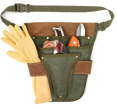 KBIBCK Handy Garden Tool Belt, Small Tool Bag Waist Pouch with Multiple Pocket, Adjustable Outdoor Gardening Waist Belt for Women Men Gardeners Carpenters Builders Joiners
