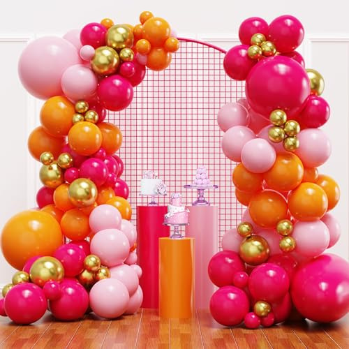 Kit d'arche de guirlande de ballons rose et orange YMSZ, ballons d'été rose vif et orange pour fête prénatale, jungle, anniversaire, décorations de fête d'été