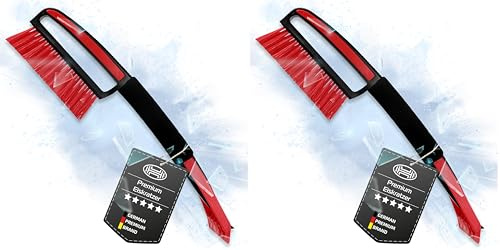 HEYNER® Eiskratzer Schneebesen Eisschaber Scheibenkratzer Auto mit 44 x 9,5 cm Klinge und Besen 1cm breit mit gesplissten Borsten und ergonomischen Softgriff (Packung mit 2)