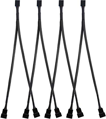 4 Paquetes de Cable Separador de Ventilador PWM en Forma de Y Cable de Alimentación de Ventilador PC Convertidor de 1 a 2, Trenzado Negro