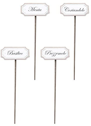 UMOI Etichette di Piante - 4 Etichette Diverse in Metallo per nominare Le Erbe aromatiche in Stile Shabby Chic, Motivo Vintage per Decorare Il Giardino, la Cucina o la Serra