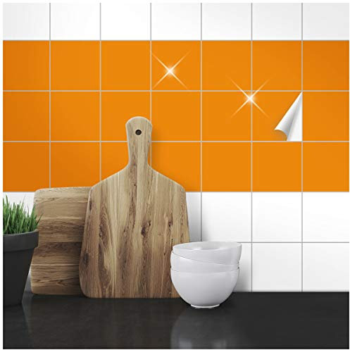Wandkings Fliesenaufkleber - Wähle eine Farbe & Größe - Orange Glänzend - 9 x 9 cm - 100 Stück für Fliesen in Küche, Bad & mehr