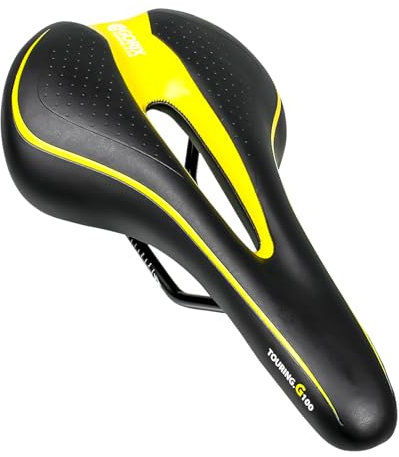 GORIX Fahrradsattel Sitz Bequemes Kissen mit Rail Mountain Road Fahrrad für Männer und Frauen (GX-C19) (Schwarz × Gelb)