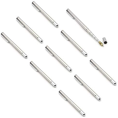 SWTOOL 10 Stück Edelstahl-Stiftgröße mit Clip – Handzeiger, ausziehbarer Teleskop-Kugelschreiber, Handheld-Präsentator, Klassenzimmer, Whiteboard-Zeiger