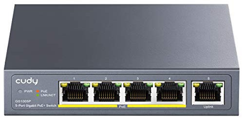 Cudy GS1005P Switch Ethernet Gigabit 5 Porte Poe+ 60W, 4 Porte 10/100/1000Mbps Poe+, Switch Unmanaged, No Alimentazione Aggiuntiva, 802.3af/at