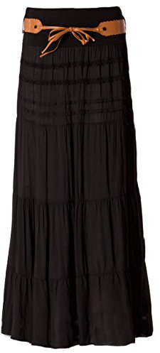 FASHION YOU WANT Damen Sommer Rock Größe 34/36 bis Größe 50/52 verfügbar Langer Maxirock Strandrock Sommerock lang Gürtel Amber Boho Retro Maxirock (42/44, schwarz)