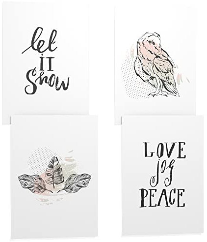 Papierschmiede® XMAS Poster 4er Set, 50x70 cm (B2) Deko mit Spruch zu Weihnachten, Wohnzimmer Wanddeko, Schlafzimmer, Küche Dekoration ohne Rahmen, Love Joy Peace (Eule)