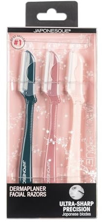 JAPONESQUE Dermaplaner Gesichtsrasierer - 3 Stück Set, Gesichts-Haar-Rasierer-Kit - Eine Klinge Dermaplane Rasierer für Frauen