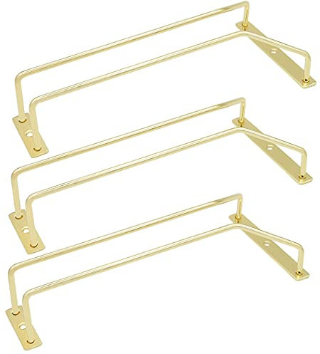 zoohot 24.5cm Gold Wine Glass Rack, Under Cabinet Wine Glass Holder Stainless Steel Stemware Rack - Hanging Stemware Holder Cabinet Kitchen Bar, Set of 3