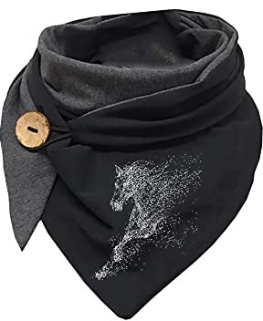 Hiseng Damen Schals Groß Dreieck Winter Dreieckstuch Warmer Button Lieblingsschal Scarf Fransen Knopf Karoschal Poncho Soft Wrap Lange Stola Fransen Poncho (Pferd,135-175cm)