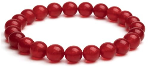 Landorilo Echte Naturstein Perlen Armband, Damen Herren Rot Karneol Perlenarmband, 8MM Runde Edelsteine Yoga Chakren Armbänder, Geburtstag Valentinstag Geschenke