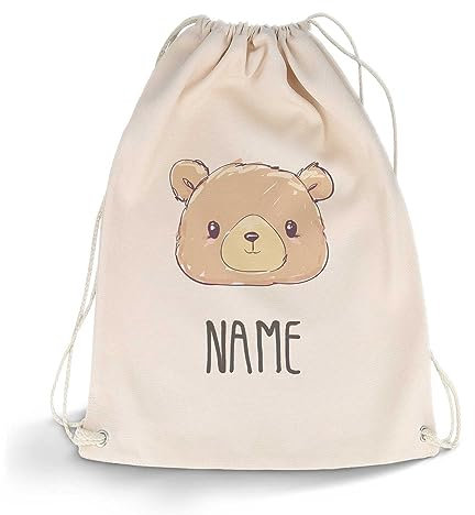 GRAVURZEILE Bedruckter Turnbeutel - Tier mit Wunschnamen - personalisiert mit Namen - Sportbeutel Rucksack Daypack Gymbag mit Kordelzug - für Sport & Freizeit - 12l 33x45 cm - Farbe: Bär