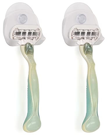 kwmobile 2X Razor Holder with Suction Cup - Self-Adhesive Shaver Wall Mount - Bathroom Organizer for Glass and Tiles - White