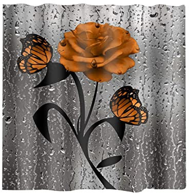 GADXE Rose Rot Valentinstag Duschvorhang Dekoration mit Haken Tag Vorhang Vorhang Romantisches Set Dusche Dusche Stoff Valentinstag Badezimmer Badezimmer Duschvorhang Blau Magnet (Orange, One Size)