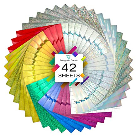 Evergreen Goods™ 30,5 x 30,5 cm Aufkleber Vinyl für Cricut & Silhouette Cutter | mit Transferband | Permanent Sticky-Back selbstklebend | Dekoration, Aufkleber (holografische Farben (42 Blatt))