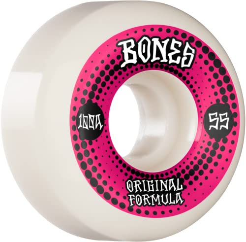 Bones Wheels OG Formula Skateboard-Räder, Originals, 100 A, 55 mm, V5 Sidecut, Weiß