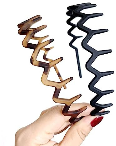 Ycfish 2PCS Tooth Headband for Women Girls Plastic Wavy Hair Comb Headband Zig Zag Black Plastic Sharks Tooth Hair Comb Hard Headbands for Women Men Girls (D)