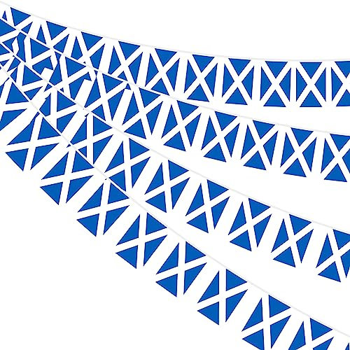 AhfuLife Schottland Fahnenkette Flaggenkette Wimpelkette, 4 Stück 30 Flaggen Beidseitig Rechteck Stoff Schottische Wimpel Girlande Länderflagge für WM EM Euro Party Bar 2025 Dekoration