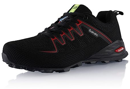 Fusskleidung® Damen Herren Wanderschuhe Atmungsaktive Trail Running Trekkingschuhe Schwarz Rot EU 44