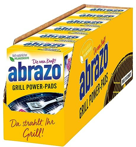 abrazo Grill Power-Pads | 12 Grillreiniger, 6x2 Stk. + 6 Paar Handschuhe, Fettlöser m. Seife, Backofen u. Grill Reiniger, Reinigung v. Rost u. Zubehör