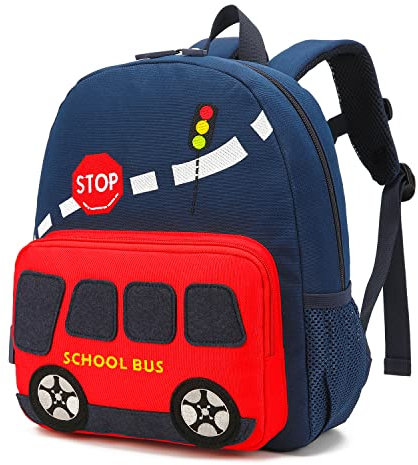 willikiva Auto Dinosaurier Kleinkind Kinder Rucksack für Jungen und Mädchen Kinder Wasserdichte Vorschule Tasche (Red Bus)