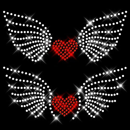 Glitzerdeals Bügelbilder Karneval Strass V1 2er Set Herz mit Flügeln V1 2er Set Herz mit Flügeln Aufbügler für Textilien Flügel Bügelmotiv Engelsflügel Fasching Patch zum Aufbügeln Flügel