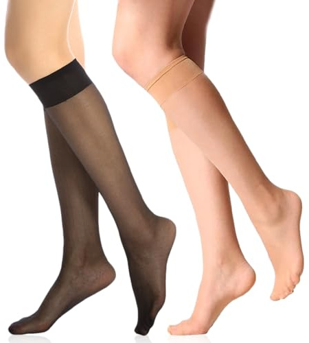 12 Pairs Knee High Socks Pop Socks For Women,Light Skin Color Women's Knee Socks,Sheer Long Socks Stockings For Women Nude Knee High Tights Sheer Nylon Stockings For Women,Ladies Nylon Knee Socks