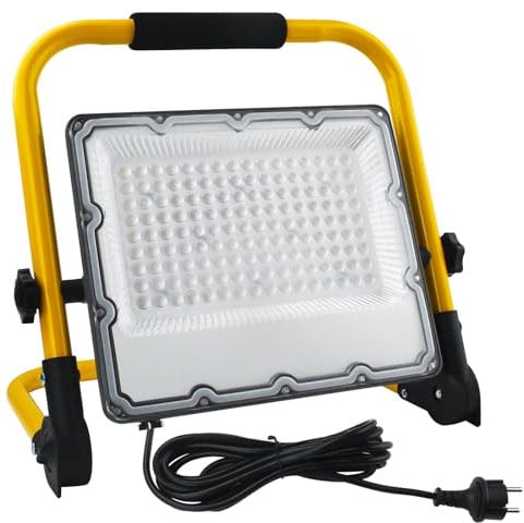 OUSIDE Projecteur LED Chantier 100W - Éclairage de Chantier Puissant et Étanche IP66,Lumière Blanche 6500K, 10000 Lumens avec Prise Schuko et Cordon de 4M - Idéal pour Travaux Intérieurs et Extérieurs