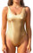SHEKINI Damen Einteiliger Bauchweg Badeanzug Tiefen U Rückseite Glänzend Bademode Slim Bodysuit Monokini Swimsuit(M,Gold)