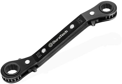 DURATECH 1/2 Inch x9/16 Inch Double Offset Box End Reversible Ratcheting Wrench, SAE, Heavy-duty, Matte Chrome Plated, Ratchet Spanner Crooked for Narrow Spaces