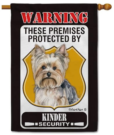 These Premises Protected by Yorkshire Terrier Hausflagge, personalisierbar, Hunde-Warndekoration, Hofbanner für draußen, Bauernhaus, Hof, doppelseitig, 71,1 x 101,6 cm