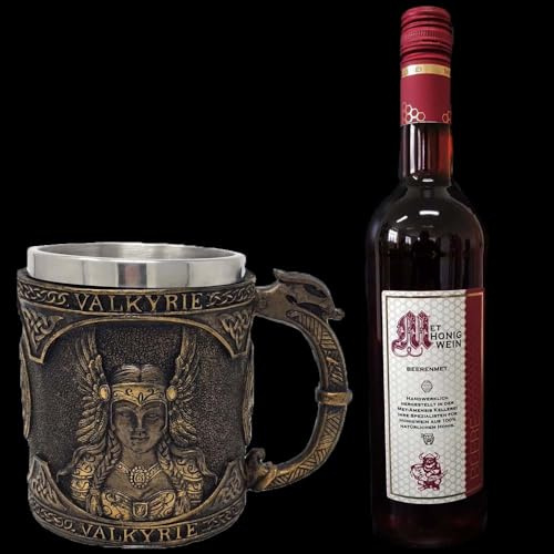 Geschenkset Krug Valkyrie inklusive Met - Honigwein Beerenmet Wikinger Wikingertrunk (Honigwein) (Beerenmet)