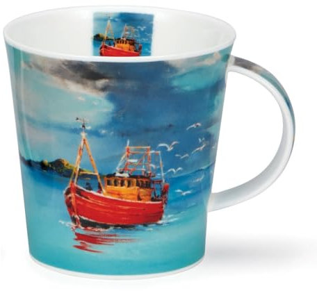 Dunoon Caingorm Mug en porcelaine anglaise Bleu mer (bateau unique rouge)