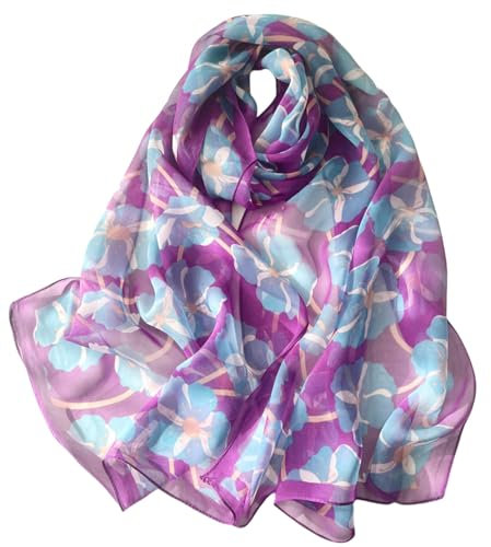 FAIRYGATE Schal Damen Blau Großer Schals für Damen Blumendruck für Herbst und Winter Modisch B7118