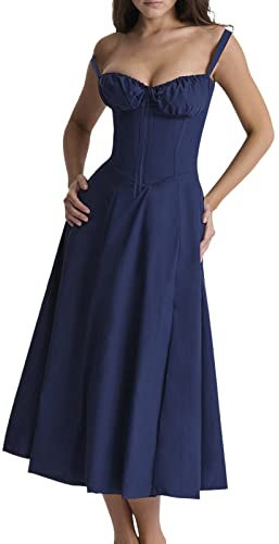 Damen Sommerkleid Y2k Spaghettiträger Blumendruck Bodycon Ärmelloses Korsett-Kleid Niedrig Geschnittener Quadratischer Ausschnitt Geteilte Freizeitkleider Streetwear