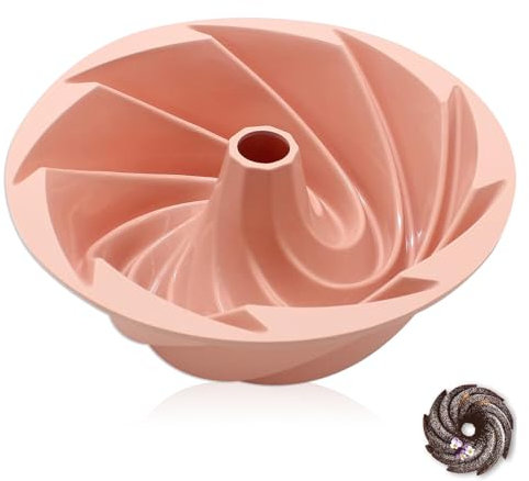 UEPOA Silikon Backform, 9 Zoll Kuchenform Antihaftende Gugelhupfform Silikonbackform Rund Muffinform Puddingformen zum Stürzen Besondere Backform für Küche (Rosa)