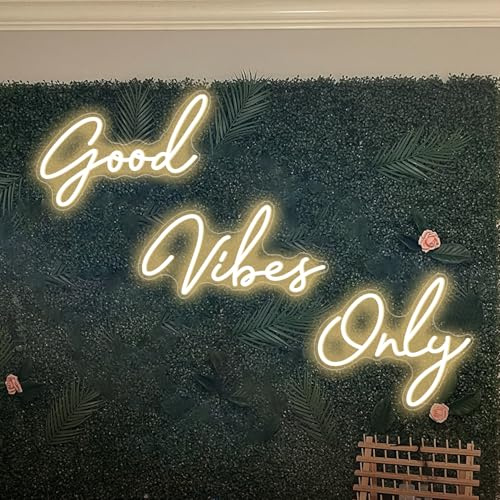 Voncitedn Good Vibes Only Neon Signs, Dimmable Good Vibes Only Neon Light Signs with ON/OFF Switch, LED Light Up Signs for Home Gym Decor Hair Background Bar Rooms Engagement Birthday Party, Warm