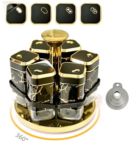 SAEIV Marmorierter Gewürzregal Stehend, Mit 6 x 120ml Gewürzgläser, 360° Drehbare Spice Rack, Exquisite aus Edelstahl Küchen Organizer, Küche aufbewahrung & Organisation