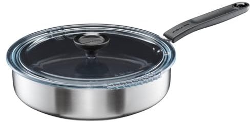 Fiskars Sautierpfanne mit Deckel, Ø 26 cm, Beschichtete Pfanne, Für alle Kochfelder geeignet, Recycelter Edelstahl, Functional Form, Schwarz, 1072314