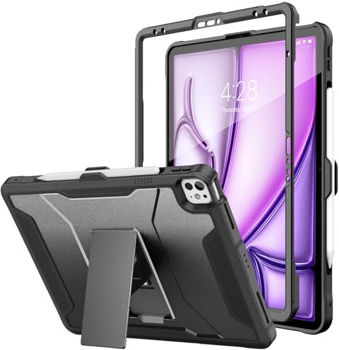 Soke Case für iPad Air 13 Zoll M2/iPad Pro 13 Zoll M4(2024), iPad Pro 12.9 2022/2021/2020 (6th/5th/4th Gen), mit eingebautem Kickstand, robuste stoßfeste Schutzhülle für iPad Air/Pro 13, Schwarz