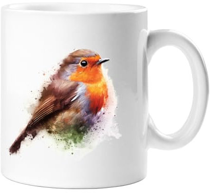 Stag Gallery Robin British Wild Birds Watercolour Splash Effect Gift 10oz Ceramic Mug Artistic Colourful Coffee Tee