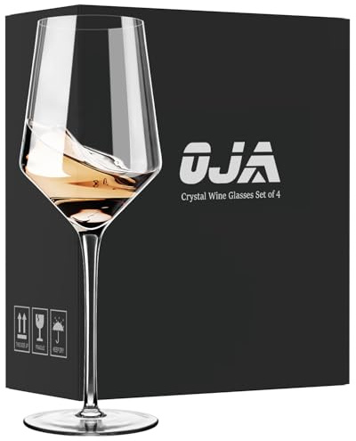 OJA White Wine Glasses Set of 4- Modern Crystal Hand Blown Wine Glass-15 oz,Thin Rim,Long Stem,Perfect for Red or White,Daily Use,Unique Wedding Anniversary or Birthday Gift