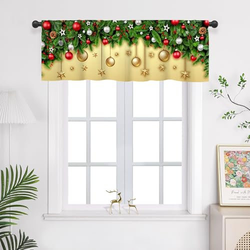 Joyswahl Scheibengardinen mit Weihnachten Muster Kurz Küchengardinen durch Tunnelzug Bistrogardine Kinderzimmer Kurzstores Weihnachtsgardine Grün HxB 55x230cm 1 stück